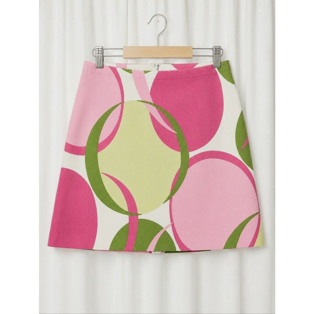 Will's River Co Retro Mod Pink Green Circle Print Y2K Preppy A-line Mini Skirt